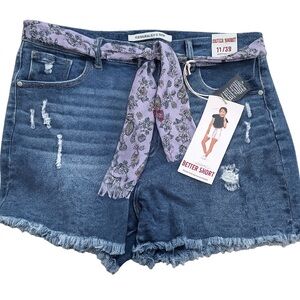 Celebrity Pink Blue and Purple Jean Shorts with Frayed Hem